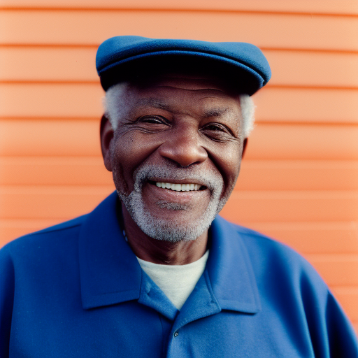 portrait of an elderly black man blue collar in the street smiling